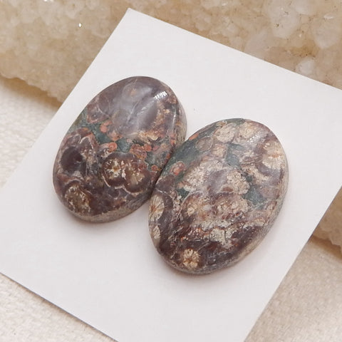 Natural Frog Eye Jasper Cabochons Paired 20x15x5mm, 4.5g