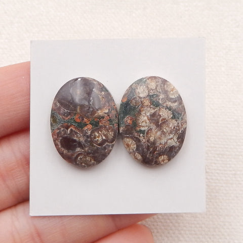 Natural Frog Eye Jasper Cabochons Paired 20x15x5mm, 4.5g