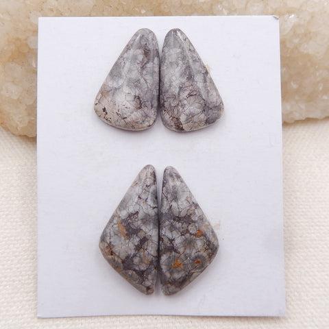 2 paires de cabochons à dos plat en jaspe œil de grenouille multicolore naturel, 28 x 13 x 5 mm, 23 x 14 x 4 mm, 6,9 g