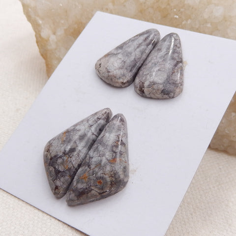 2 Pairs Natural Frog Eye Jasper Cabochons 28x13x5mm, 23x14x4mm, 6.9g