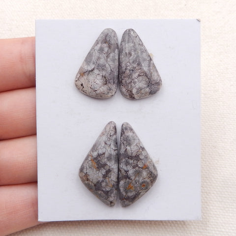 2 paires de cabochons à dos plat en jaspe œil de grenouille multicolore naturel, 28 x 13 x 5 mm, 23 x 14 x 4 mm, 6,9 g