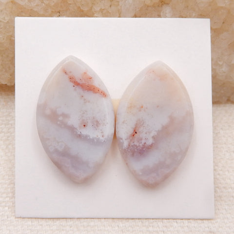 1 paire de cabochons à dos plat en agate violette marquise, 25 x 15 x 4 mm, 4,8 g