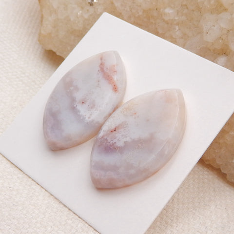 1 paire de cabochons à dos plat en agate violette marquise, 25 x 15 x 4 mm, 4,8 g