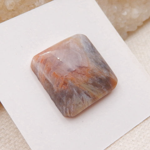 Cabochon à dos plat en agate de bambou multicolore carré naturel, 18x18x5mm, 2.6g