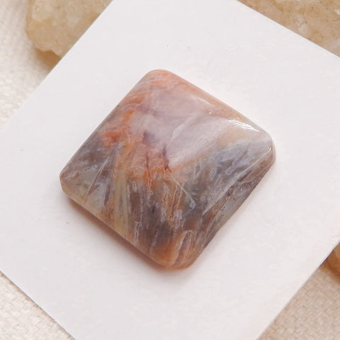 Cabochon à dos plat en agate de bambou multicolore carré naturel, 18x18x5mm, 2.6g