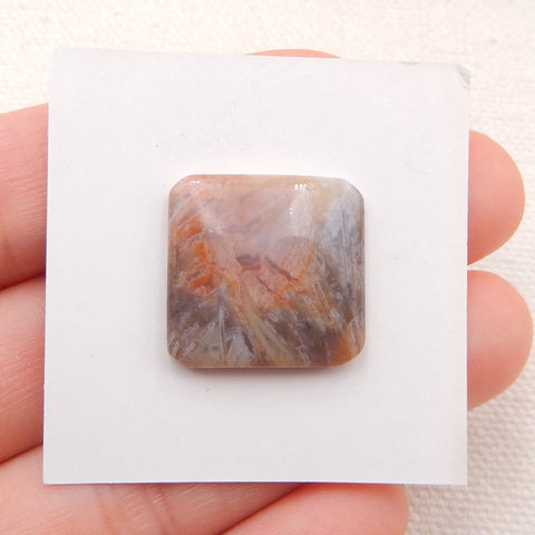 Cabochon à dos plat en agate de bambou multicolore carré naturel, 18x18x5mm, 2.6g