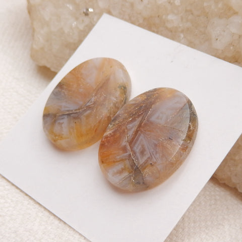 Natural Bamboo Agate Cabochons Paired 20x15x4mm, 4.4g