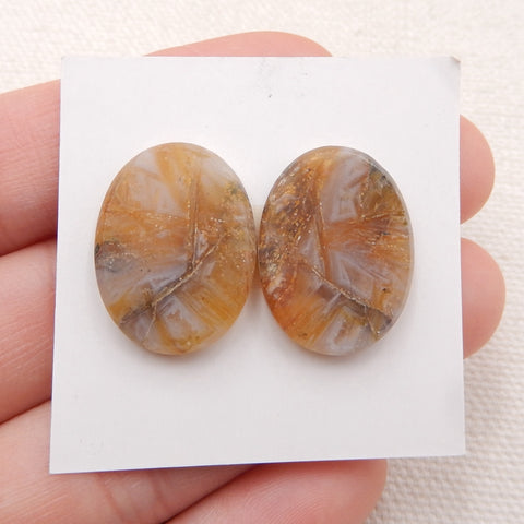 Natural Bamboo Agate Cabochons Paired 20x15x4mm, 4.4g