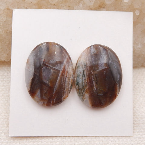 Natural Bamboo Agate Cabochons Paired 20x15x4mm, 4.0g