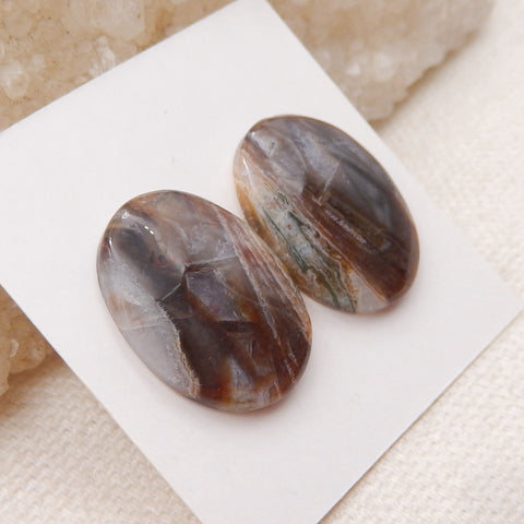 1 paire de cabochons ovales multicolores en agate de bambou à dos plat, 20x15x4mm, 4.0g