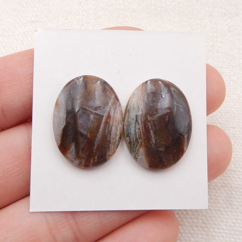 Natural Bamboo Agate Cabochons Paired 20x15x4mm, 4.0g