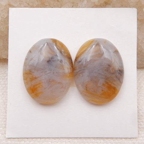 Natural Bamboo Agate Cabochons Paired 20x15x5mm, 4.3g