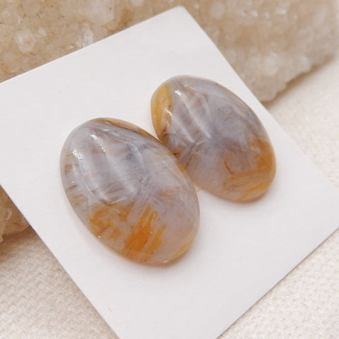 Natural Bamboo Agate Cabochons Paired 20x15x5mm, 4.3g