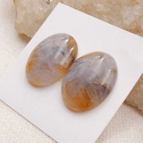 Natural Bamboo Agate Cabochons Paired 20x15x5mm, 4.3g