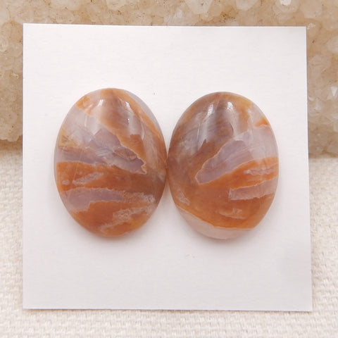 Natural Bamboo Agate Cabochons Paired 20x15x5mm, 4.6g