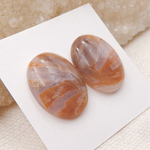 Natural Bamboo Agate Cabochons Paired 20x15x5mm, 4.6g