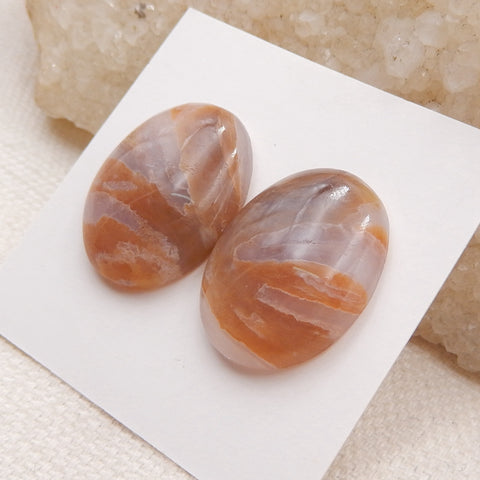 Natural Bamboo Agate Cabochons Paired 20x15x5mm, 4.6g