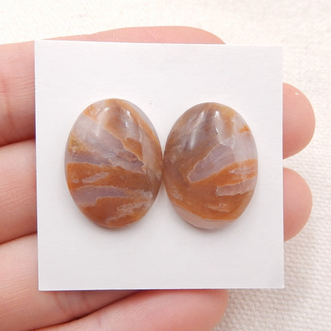 Natural Bamboo Agate Cabochons Paired 20x15x5mm, 4.6g