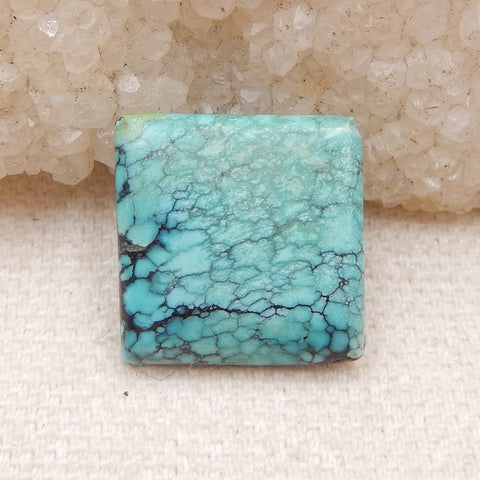 天然方形蓝色绿松石平底凸圆形，16x16x3mm，1.5g