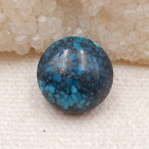 Cabochon rond bleu turquoise naturel à dos plat, 14x6mm, 2.1g