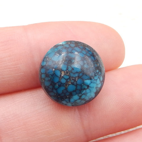 Cabochon rond bleu turquoise naturel à dos plat, 14x6mm, 2.1g