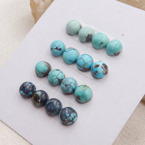 16 PCS Natural Turquoise Cabochons 6x3mm, 3.7g