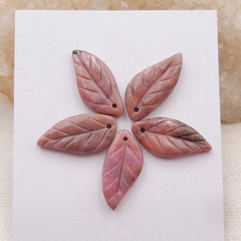 5 pcs Feuille Sculptée Rose Rhodonite Pendentif Pierres, 20x10x3mm, 7.1g