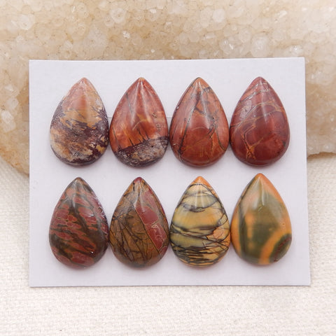 8 cabochons à dos plat en jaspe rouge en forme de larme naturelle, 21 x 14 x 4 mm, 14,8 g