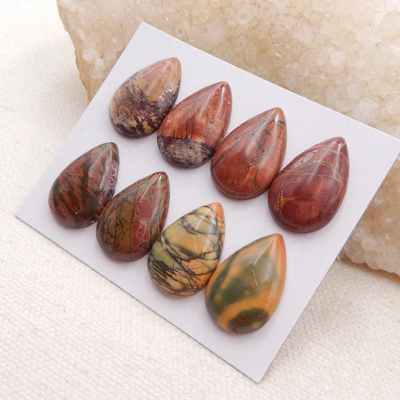 8 pcs Natural Red Creek Jasper Cabochons 21x14x4mm, 14.8g