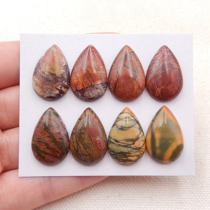 8 pcs Natural Red Creek Jasper Cabochons 21x14x4mm, 14.8g