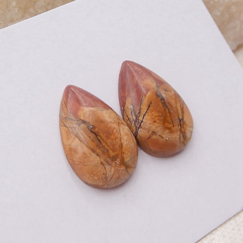 1 paire de cabochons à dos plat en jaspe rouge en forme de larme naturelle, 21 x 14 x 4 mm, 3,3 g