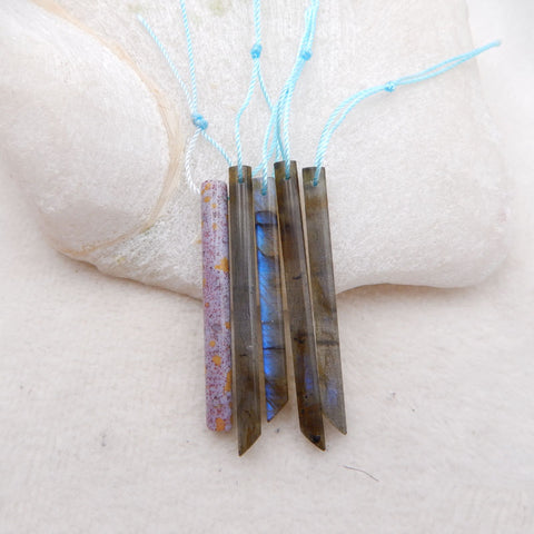 5 PCS Natural Labradorite, Ocean Jasper Pendant Beads 50x4x4mm, 2.0g