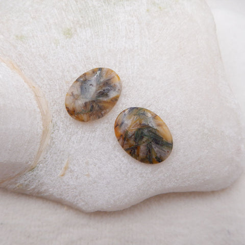 Natural Bamboo Agate Cabochons Paired 20x15x3mm, 3.8g