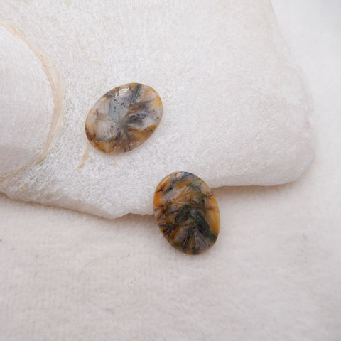 Natural Bamboo Agate Cabochons Paired 20x15x3mm, 3.8g