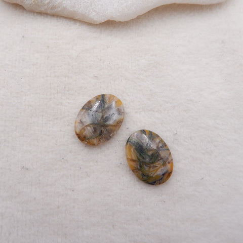 Natural Bamboo Agate Cabochons Paired 20x15x3mm, 3.8g