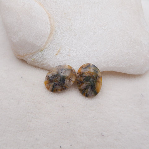 Natural Bamboo Agate Cabochons Paired 20x15x3mm, 3.8g