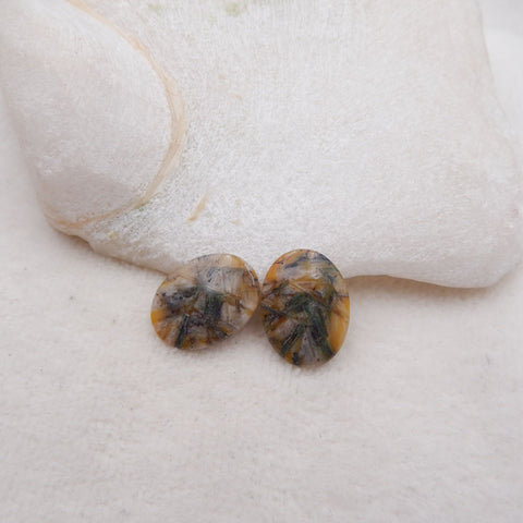 Natural Bamboo Agate Cabochons Paired 20x15x3mm, 3.8g