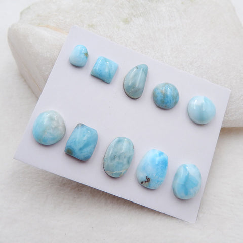 10 PCS Natural Larimar Cabochons 13x9x5mm, 8x6x4mm, 8.3g