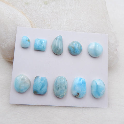 10 PCS Natural Larimar Cabochons 13x9x5mm, 8x6x4mm, 8.3g