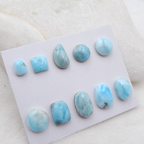 10 PCS Natural Larimar Cabochons 13x9x5mm, 8x6x4mm, 8.3g