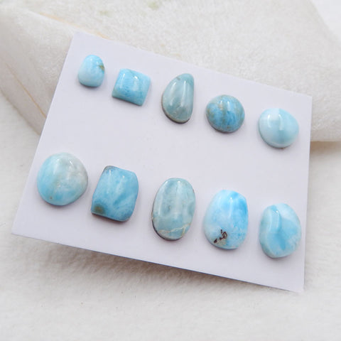 10 PCS Natural Larimar Cabochons 13x9x5mm, 8x6x4mm, 8.3g