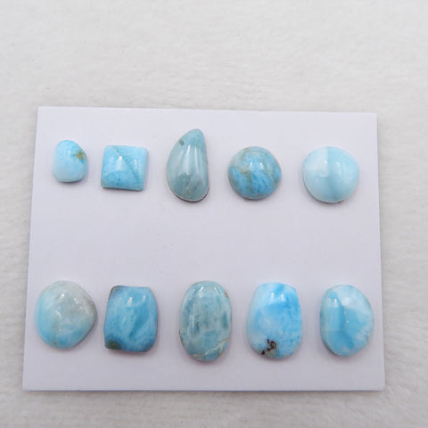 10 PCS Natural Larimar Cabochons 13x9x5mm, 8x6x4mm, 8.3g