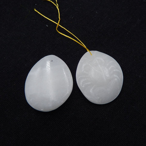 Boucles d'oreilles en jade blanc sculptées à la main, 34 x 28 x 4 mm, 21,5 g