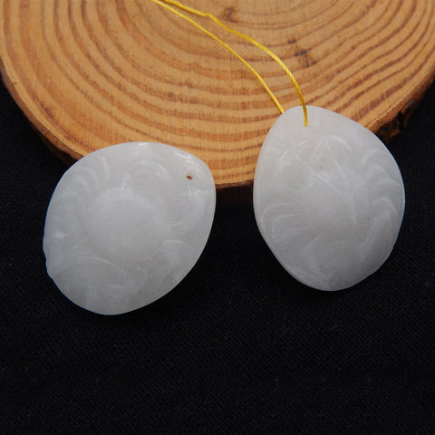 Boucles d'oreilles en jade blanc sculptées à la main, 34 x 28 x 4 mm, 21,5 g