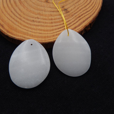 Natural White Jade Earring Beads 34X28X4mm, 21.5g