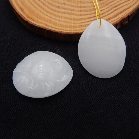 Natural White Jade Earring Beads 34X28X4mm, 21.5g