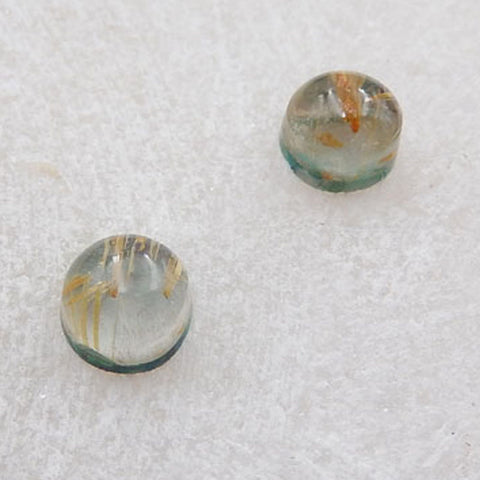 Intarsia of Gold Rutilated Quartz And Chrysocolla Cabochons Paired 7x7x5mm, 0.8g