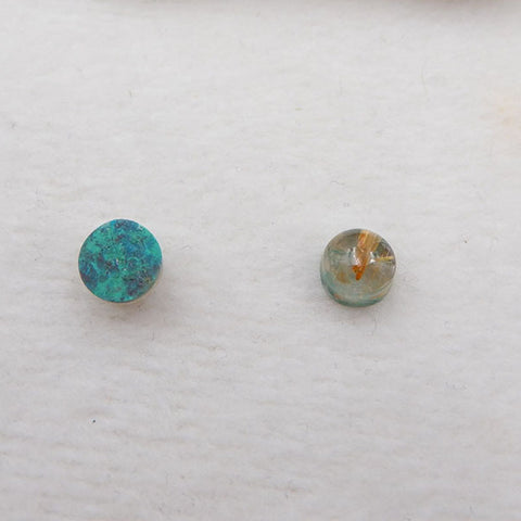 Intarsia of Gold Rutilated Quartz And Chrysocolla Cabochons Paired 7x7x5mm, 0.8g