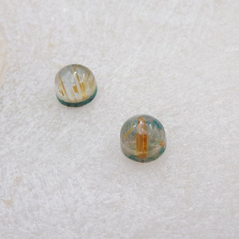 Intarsia of Gold Rutilated Quartz And Chrysocolla Cabochons Paired 7x7x5mm, 0.8g