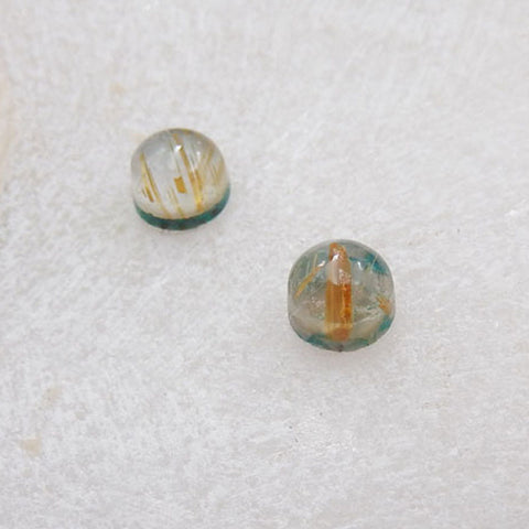 Intarsia of Gold Rutilated Quartz And Chrysocolla Cabochons Paired 7x7x5mm, 0.8g